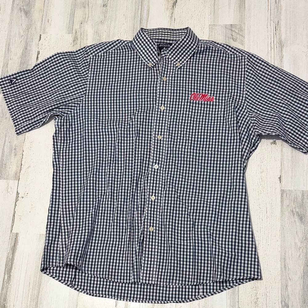 Antigua Ole Miss Rebels Navy and White Checkered Men's Shirt Size XL